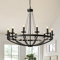 HOOMEDELIER 12-Light Farmhouse Wagon Wheel Chandelier, Rustic Candle-Style Ceiling Light for Dining Room or Living Room