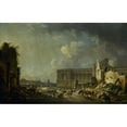 thumbnail image 2 of Pierre-Antoine Demachy 18x13 Black Ornate Wood Framed Double Matted Museum Art Print Titled - Clearance of the Louvre Colonnade (1756), 2 of 5