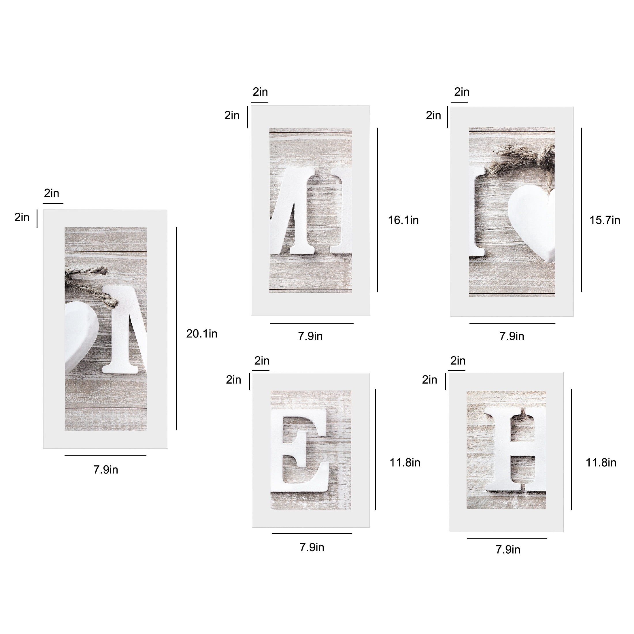 Frameless Canvas Home Sign, EEEkit 5 in 1 Concise Decorative Wall Hanging Decor, Rustic Farmhouse Wall Art Decor Letters for Living Room Bedroom Kitchen Entryway Decoration Housewarming Gift