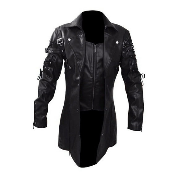 Zylarhe Men Leather Jacket Motorcycle Zipper Long Sleeve Coat Top Blouses Eiderdown Coat