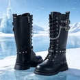 thumbnail image 5 of Yotami Girl Mid Calf Boots, Little Girls Fashion Riding Boots with Metal Studs and Chains Lace-Up Side Zipper, 5 of 5