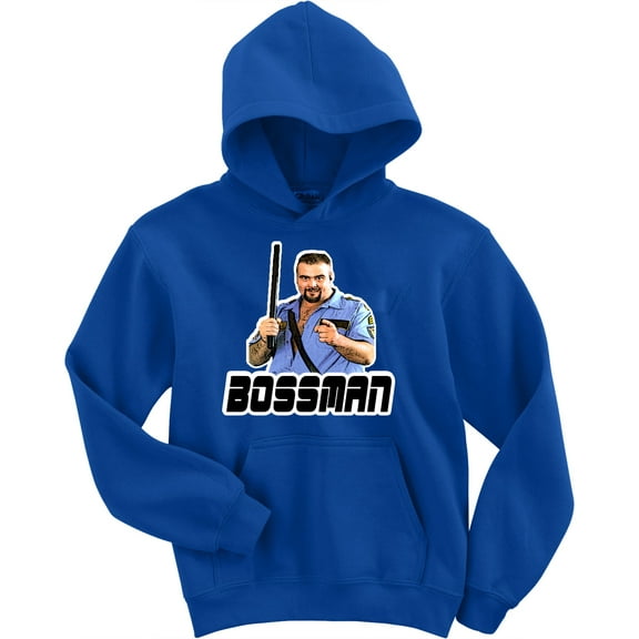 Blue Big Bossman WWF WWE Old School Adult Medium Hooded Sweatshirt