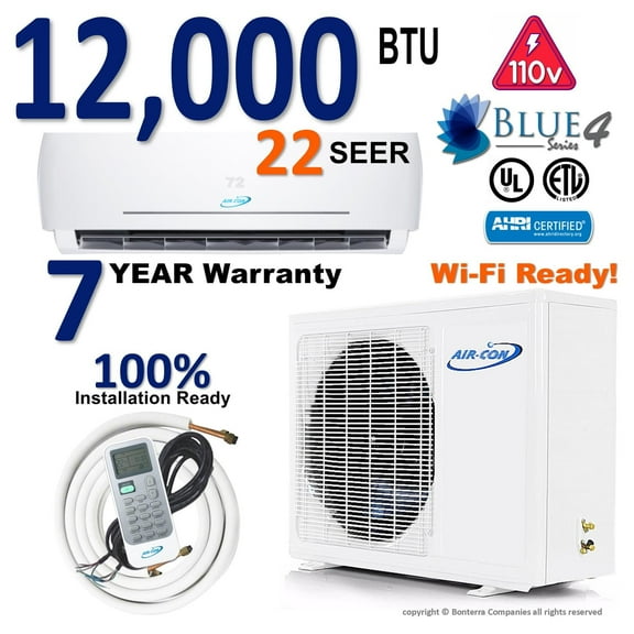 AIRCON 12000 BTU Ductless Mini Split Heat Pump Air Conditioner 22 Seer 110V