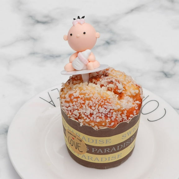 OUNONA Pink Baby Cake Topper Polymer Clay Decorations for Birthdays and Parties, Adorable Design, 5 Count