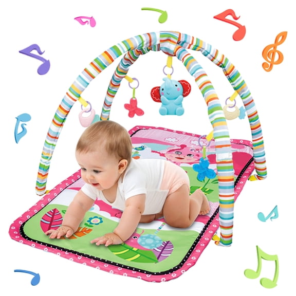Baby Activity Gym & Tummy Time Mat with Crinkle and Rattles for Newborn Infants Toys 3-6-12 Month, Early Development Baby Toys 0-3-6-9-12 Months, Baby Girls Boys Gifts for 0 Months