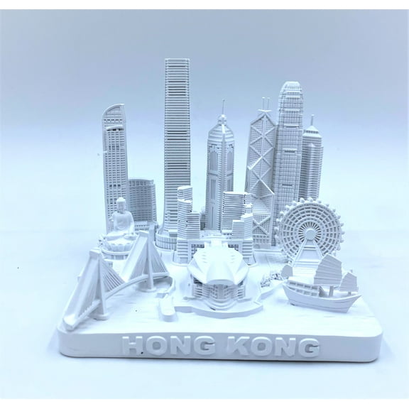 Hong Kong 3D City Famous Building Model Statue Souvenir Decoration for Home Office White 4”