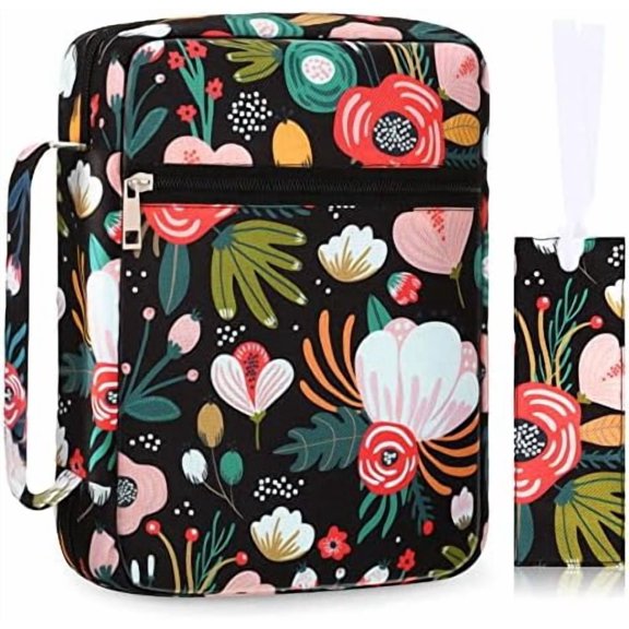 Bible Cover Case for Women 10'' Flower Bible Holder Case Large Religious Carrying Bag for Women Study Christian Book Gift (Fresh Flower)