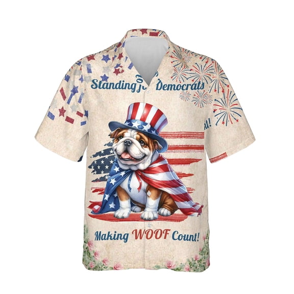 Democratic English Bulldog Making Woof Count Election 2024 Hawaiian Shirt Breathable Summer Unisex Merch Dog Lover Gifts Idea - 01001