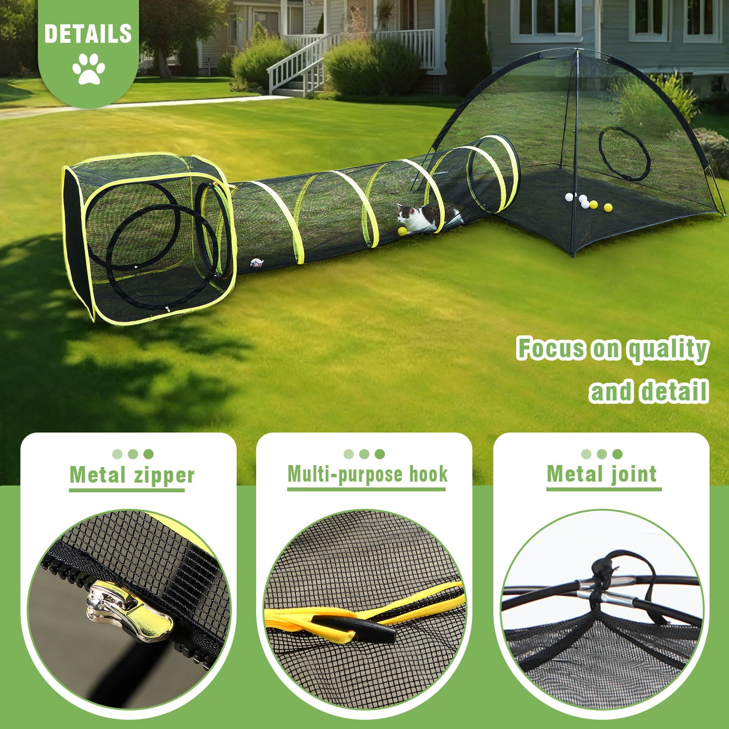 Wilwolfer 5PC Cat Toys Tunnel Portable Pets Kitty Mesh Tent with Cat Harness & Walking Leash Indoor Outdoor