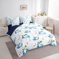 thumbnail image 2 of Feelyou Kawaii Music Shark Bedding Comforter Set for Kids Boys Girls, Striped Animal Full Bedding Set, White Blue, Blue Reversible, 7 Pieces, 2 of 7
