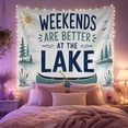 thumbnail image 2 of Lake Scene with Pine Trees and Sun Serene Illustration for Cabin Decor Lovers, Rustic Nature Wall Art, Birthday Gift Tapestry Wall Hanging for Bedroom and Living Room, 2 of 4
