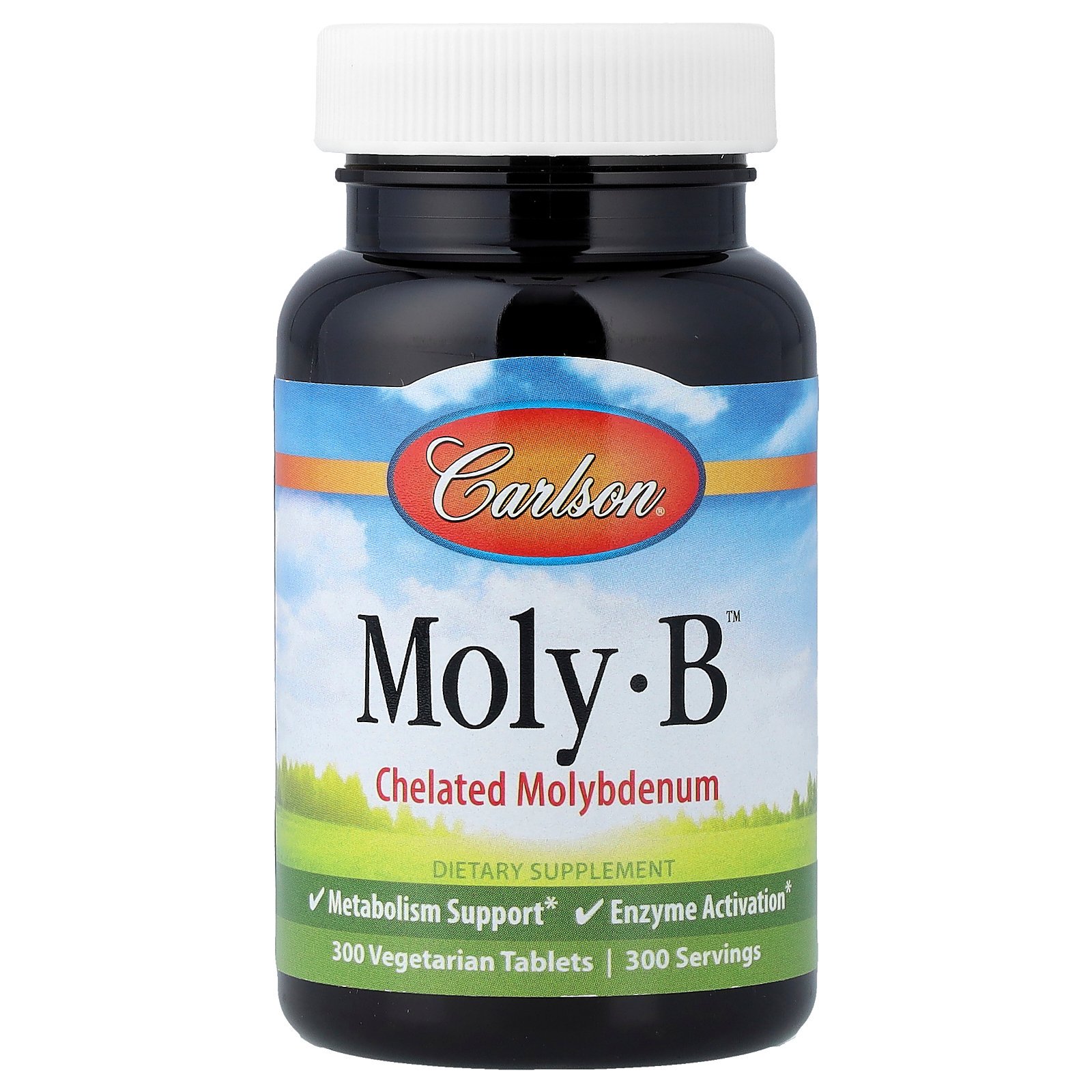 Carlson - Moly-B, Chelated Molybdenum Supplements, Metabolism Support Enzyme Activation, Molybdenum Glycinate Chelate, 300 Vegetarian Tablets