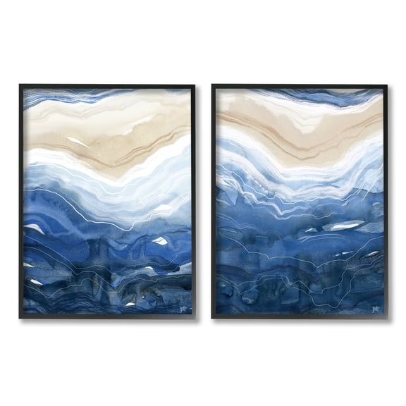Stupell Indtries Abstract Ocean Geode Landscape By Blue Beige Lines,11 x 14,Design by Jackie Quigley