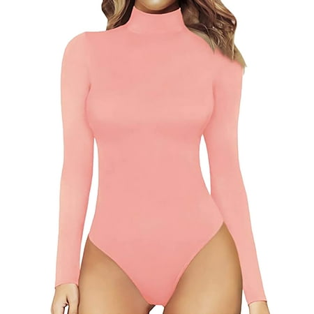 

xinqinghao plus size romper womens round neck turtleneck long sleeve bodysuit bottoming shirt jumpsuit jumpsuit jumpsuit for women pink 1 xl