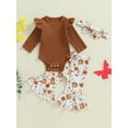thumbnail image 2 of Suealasg 3Pcs Baby Girls Fall Outfits 3 6 Months Newborn Girls Long Sleeve Ribbed Romper Floral Flare Pants Headband Sets 9 12 18 Months Infant Girls Autumn Clothes, 2 of 7