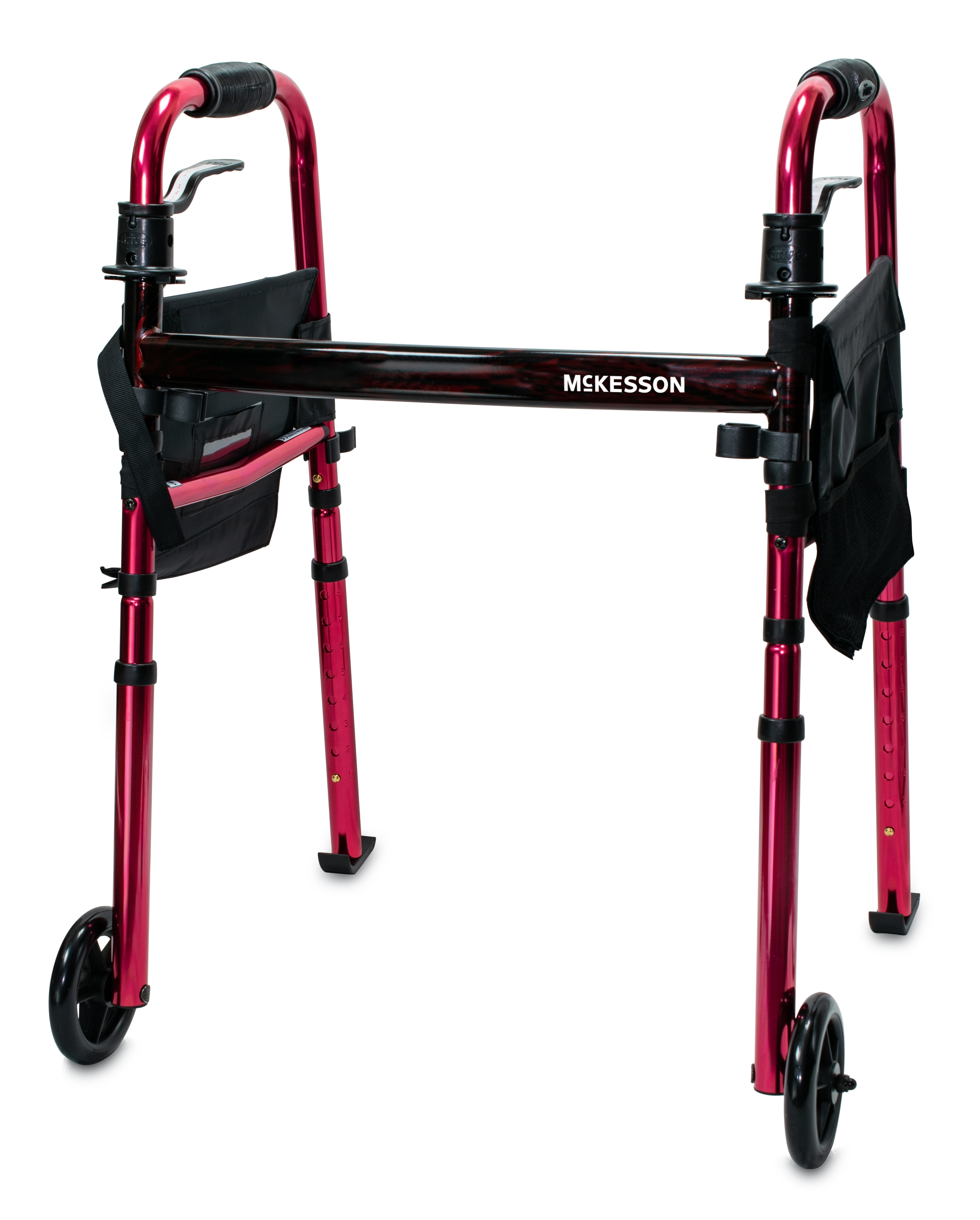 McKesson Aluminum Flame Red Travel Walker Adjustable Height up to 300