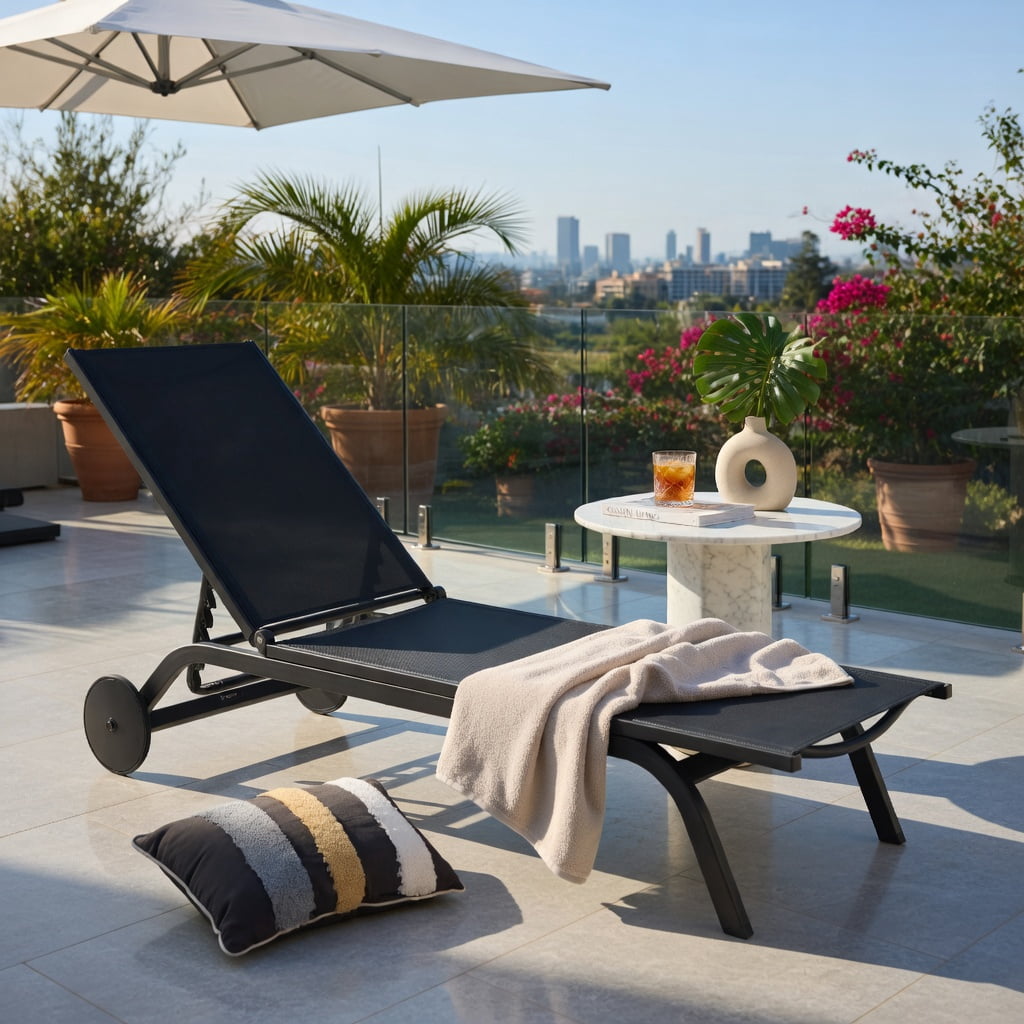 Hommoo Adjustable Aluminum Outdoor Lounge Chair, 6-Position Reclining Chaise for Patio, Poolside & Backyard, Black