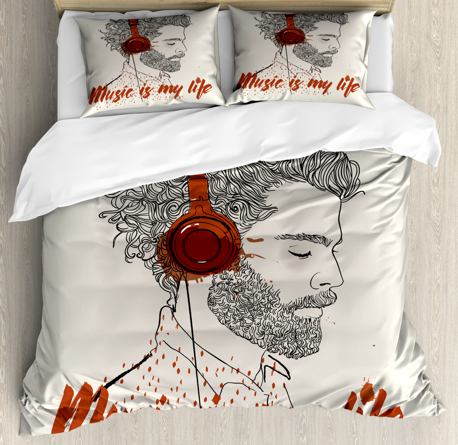 Music Is My Life Duvet Cover Set Hipster Man With Hair Listening To Music Decorative Bedding Set With Pillow Shams Paprika Eggshell By Ambesonne Walmart Com Walmart Com