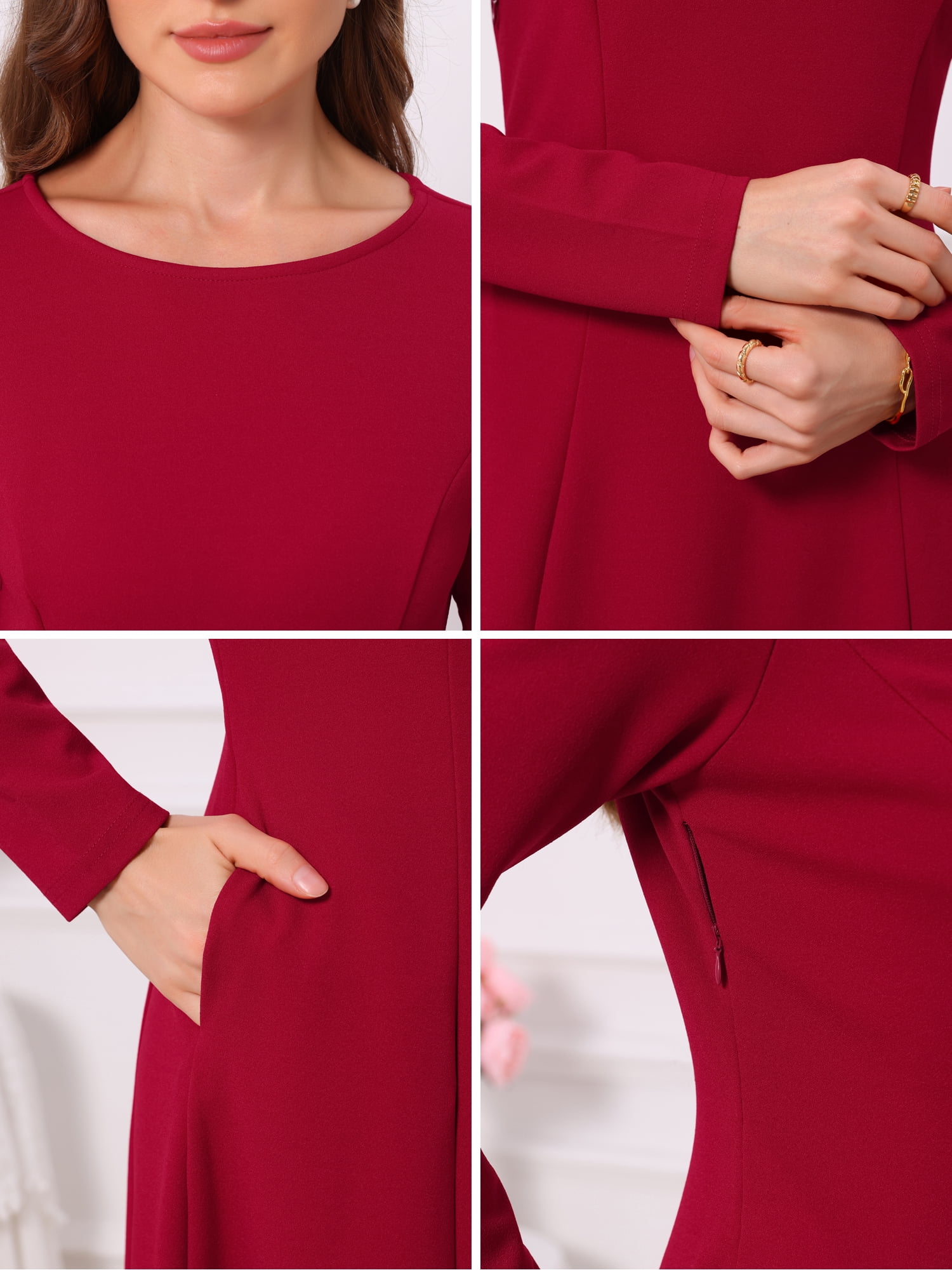 DARING DIVA Women's Long Sleeve Formal Crewneck A-Line Maxi Dress 2XL Burgundy