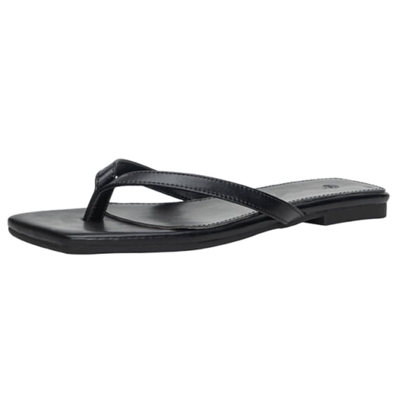 Sandals Women Dressy Summer, Thong Wedge Sandals, Thong Sandals for Women, Flip Flops for Women Comfortable Square Toe Beach Sandals Slip On Leather Thong Flat Sandals Dressy, Black 5