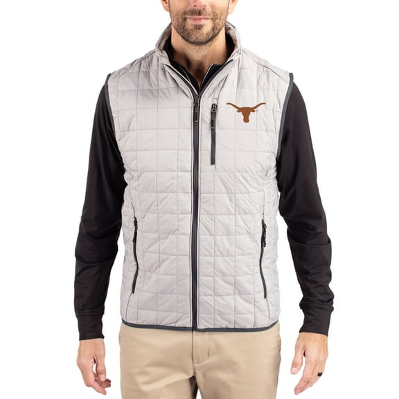 Men's-Cutter & Buck  Gray Texas Longhorns Rainier Eco Insulated PrimaLoft Full-Zip Puffer Vest