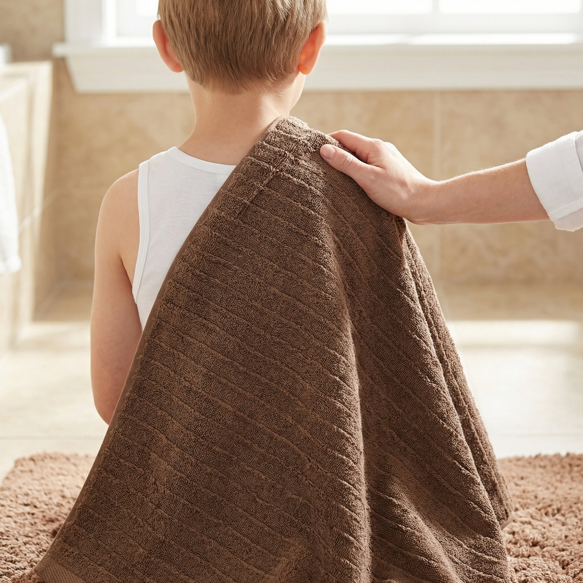 Unique Bargains Ultra Soft Absorbent Striped Cotton Bath Towel Dark Brown 55" x 28"