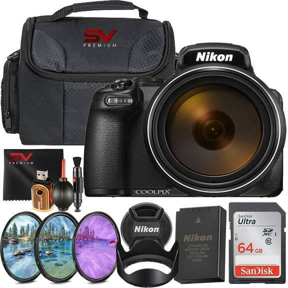 Nikon COOLPIX P1100 125x Super Zoom Compact Digital Camera   SanDisk 64GB Memory Card   Case   SV Premium Advanced Bundle (International Version)