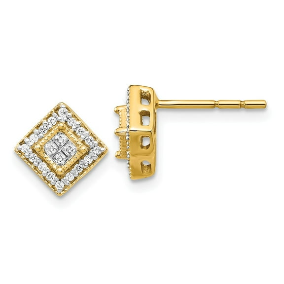 14K Yellow Gold Earring Cluster Square Women'S Diamond Round 9 mm