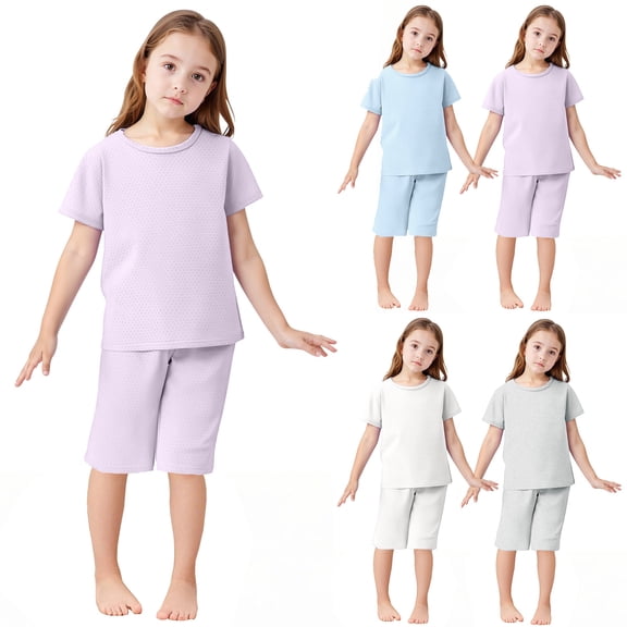 Bovxnpu Boys Girls 2 Piece Outfits, Girl Short Set Cute T-Shirt Shorts, Toddler Kids Fashion Cute Solid Color Soft Short Sleeve Top Shorts Home Wear Suit 2 Years