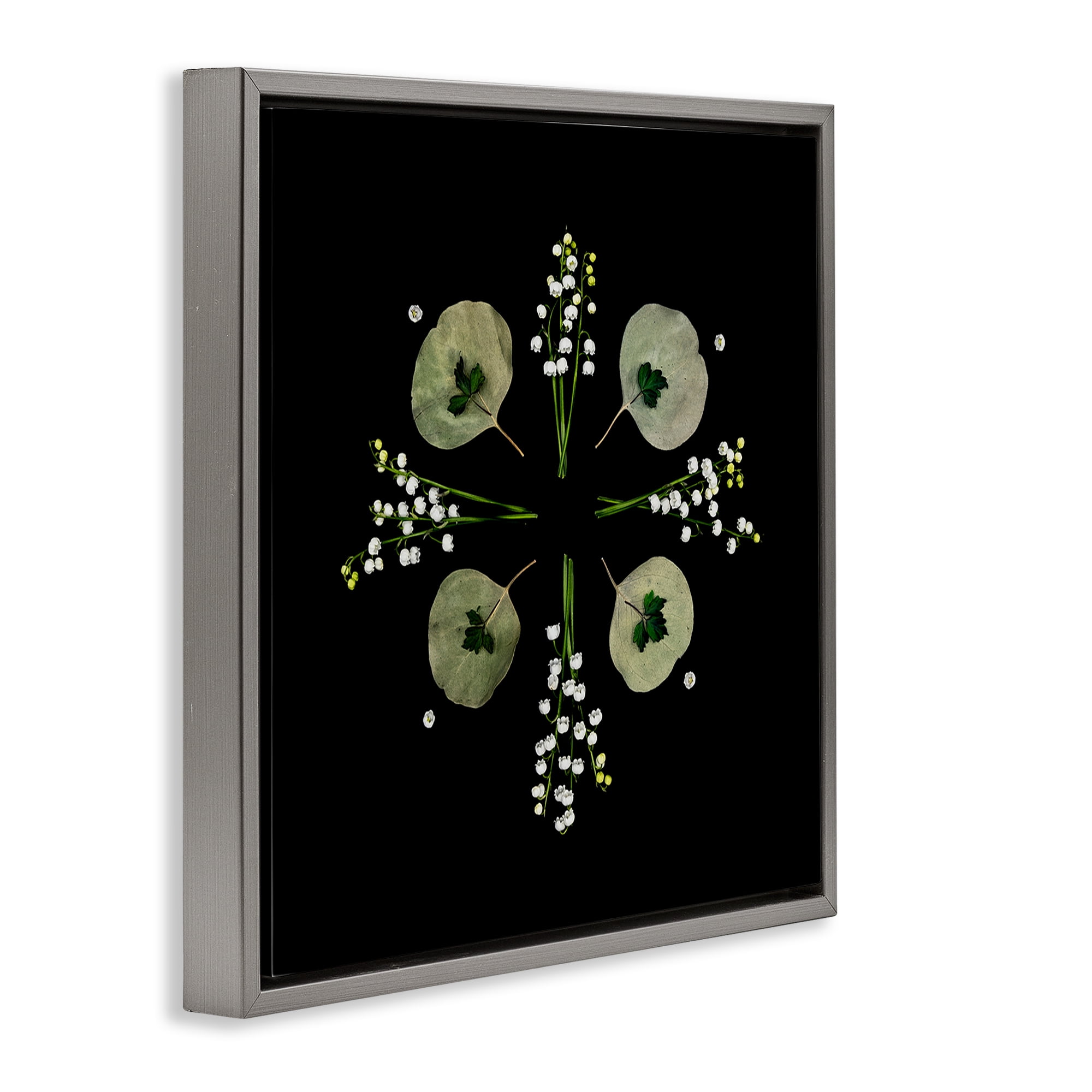 Stupell Industries Leaves & Wildflowers on Black Gray Framed Floater Canvas Wall Art, design by Beth Adoette
