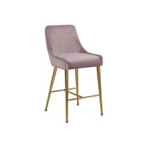 Homestock African Artifacts Modern, Contemporary Velvet Upholstered Counter Stool with Polished Gold Metal Legs, Set of 2, 23" W x 21" D x 40" H, Ideal for Bar and Pub Height Tables-Color:Pink