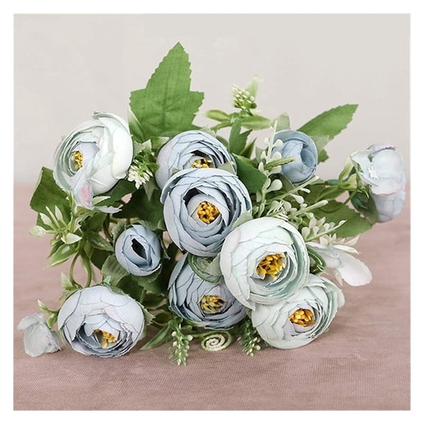 1 ramo de 12 cabezas de Flores artificiales de peonía, rosa de té, Camelia, Flores falsas de seda for decoración DIY de hogar, jardín y boda