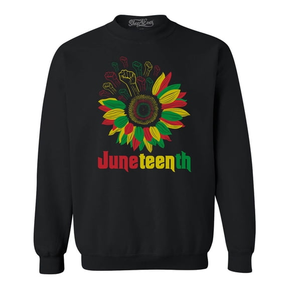 Shop4Ever Men's Juneteenth Black Fist Flower Power June 19th 1865 Crewneck Sweatshirt XX-Large Black