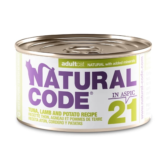 Natural Code - Wet Cat Food, Limited Ingredient Cat Food, High-Protein, Non-GMO, No Artificial Additives, Made In Italy, Tuna, Lamb & Potato in Aspic for Adult Cats, 24 Pack of 3oz Cans