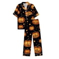 thumbnail image 5 of FDGIU Women's Halloween Pajamas Fashion Short Sleeve Turndown Collar Pajama Pockets Halloween Print Pants Elastic Waist Set, 5 of 5