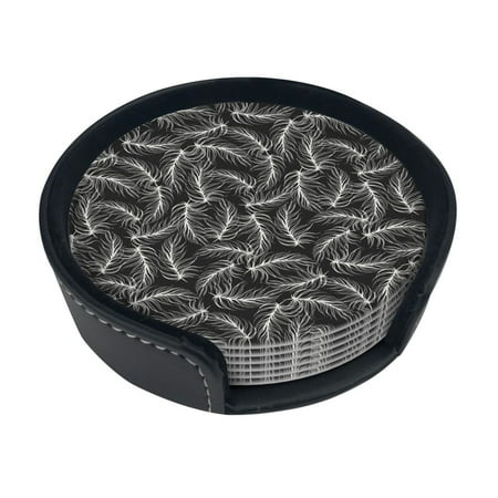 

Round Pu Leather Coaster Feather Background Heat - Resistant Beverage Cup Mat-Fancy Decor For Kitchen Office Dining Room Table - Drink Protector 6-Slice