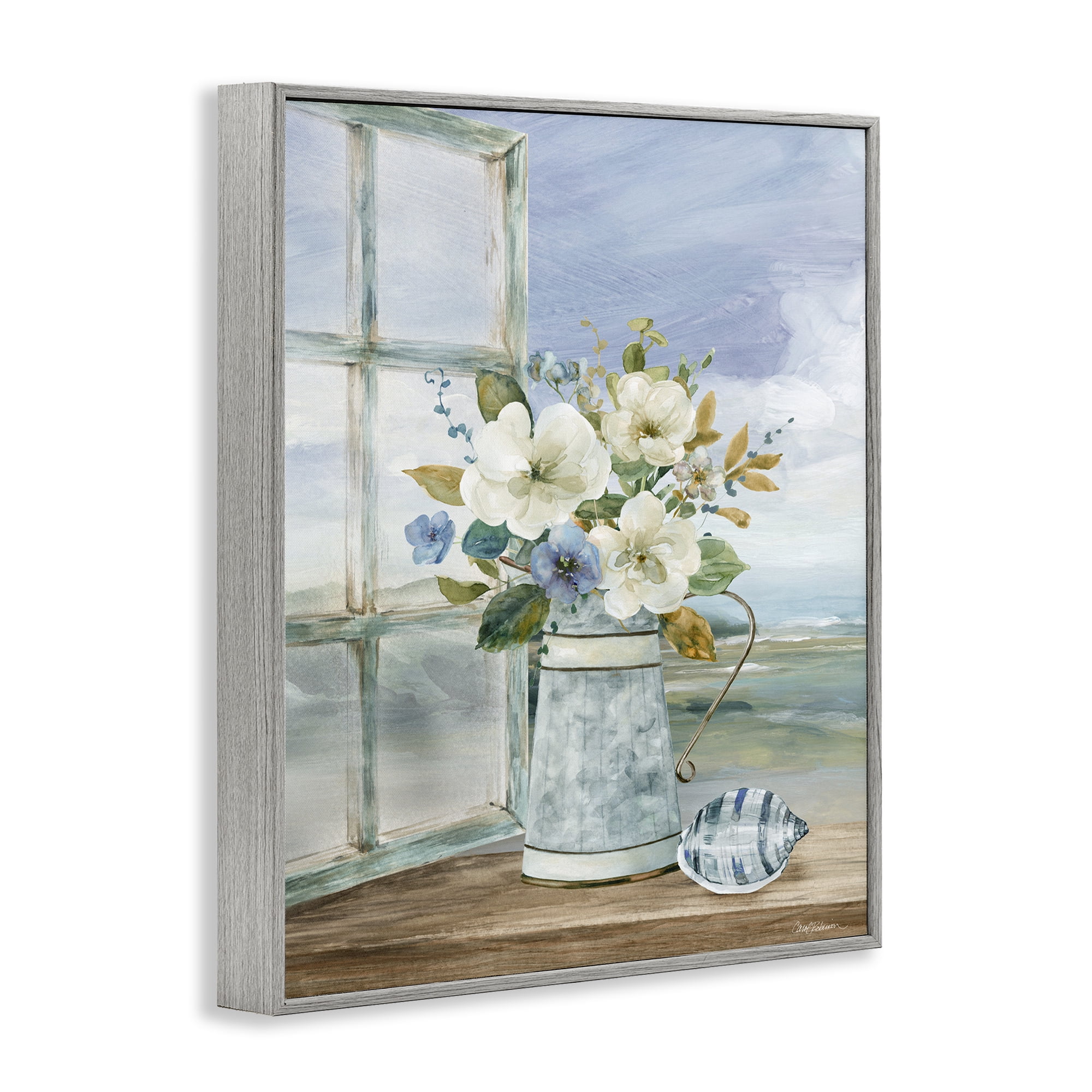 Stupell Industries Seaside Floral Bouquet Window Gray Framed Giclee Art, design by Carol Robinson