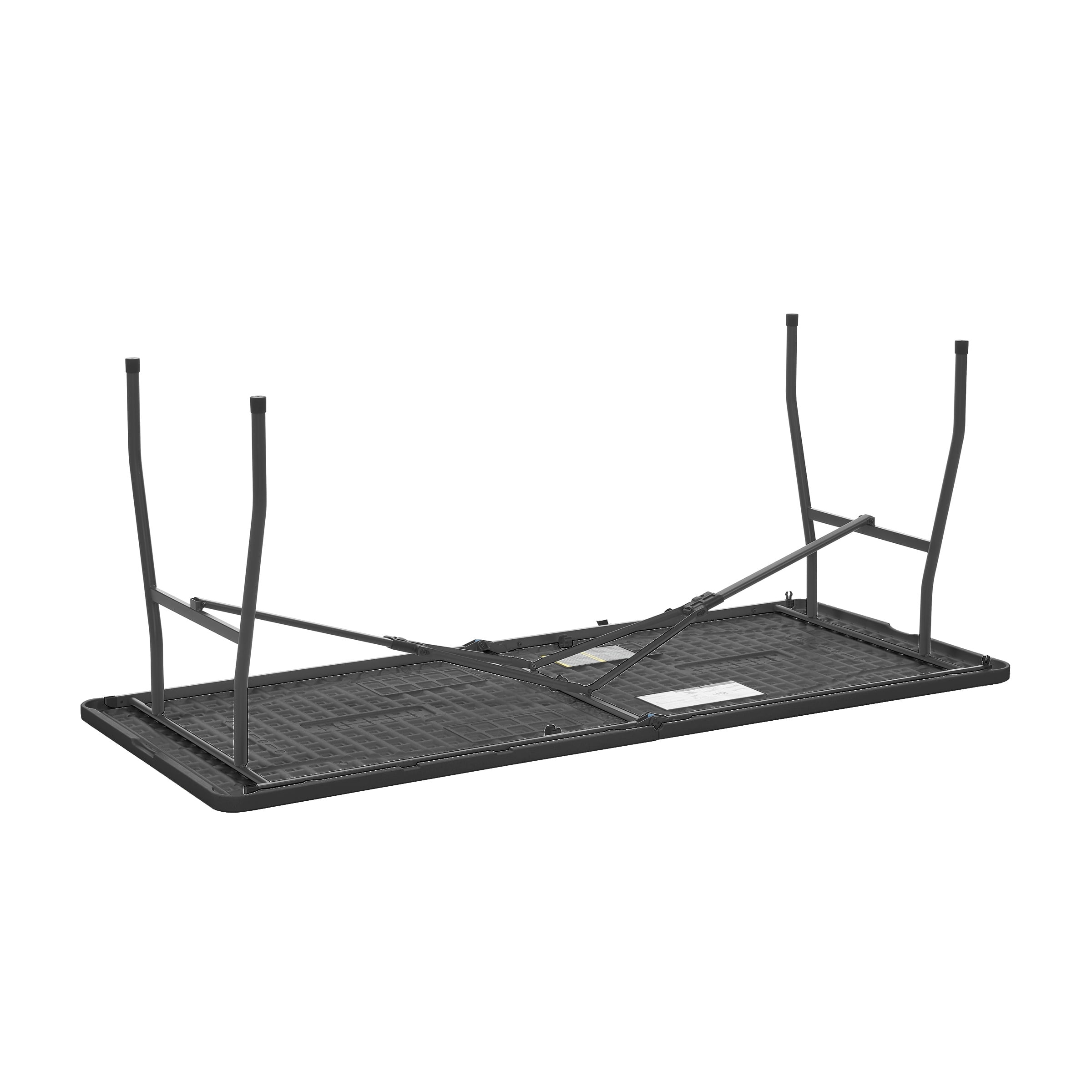 Mainstays Black 6 Foot Fold-in-Half Plastic Table, Indoor Outdoor, Scratch Resistant, Stain & UV Damage, Built-in Carry Handle
