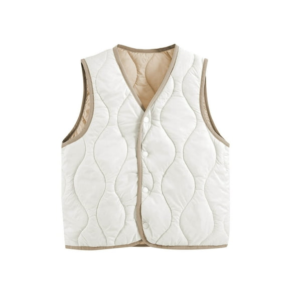ZACPNCV Girls Solid Color Bodywarmer Puffer Vest Kids Lightweight Sleeveless Button Soft Comfort Trendy Fall Winter Tops Beige 10-11 Years