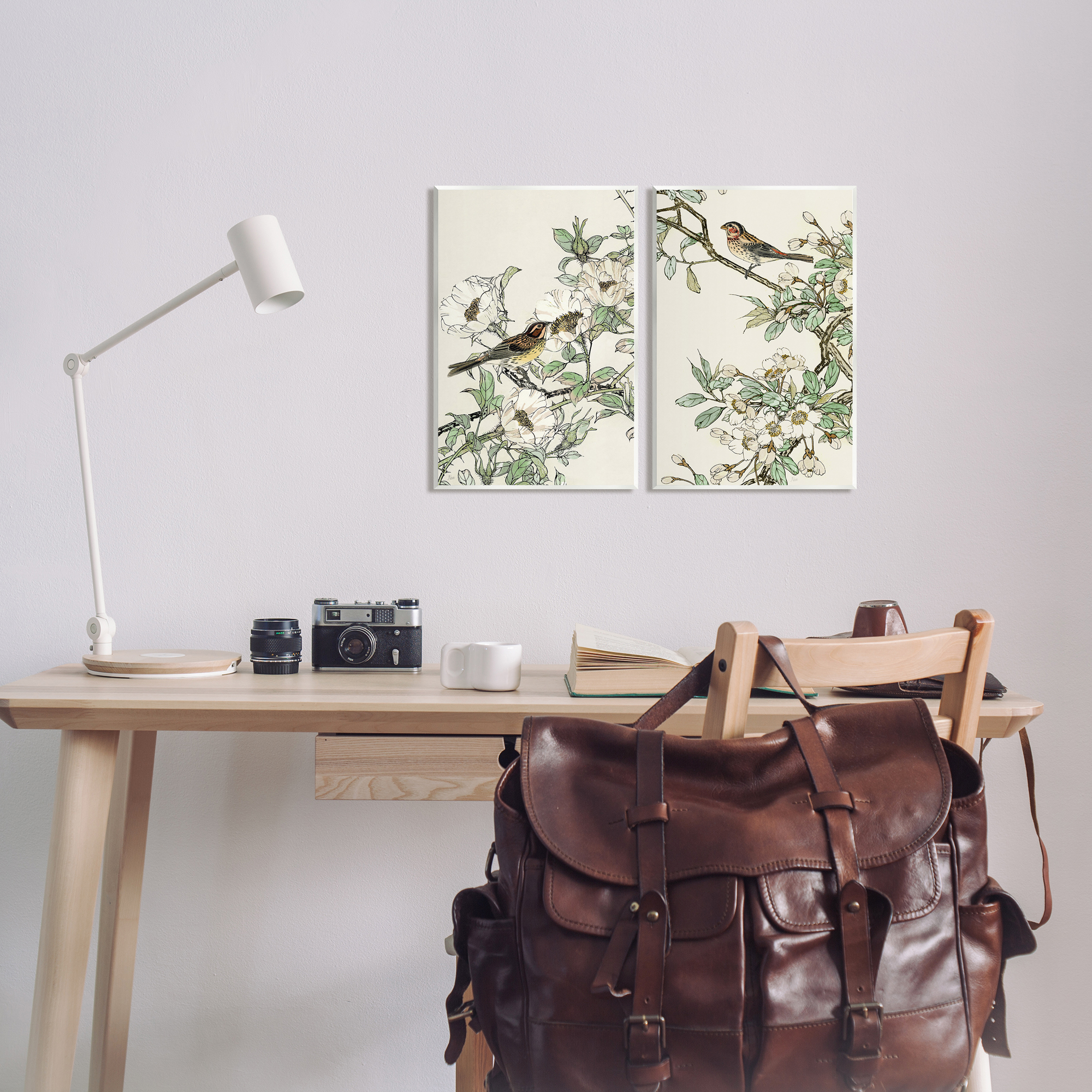 Stupell Industries Classic Sparrow on Blossoms Animals & Insects Painting Unframed Art Print Wall Art, 10 x 15, Set of 2