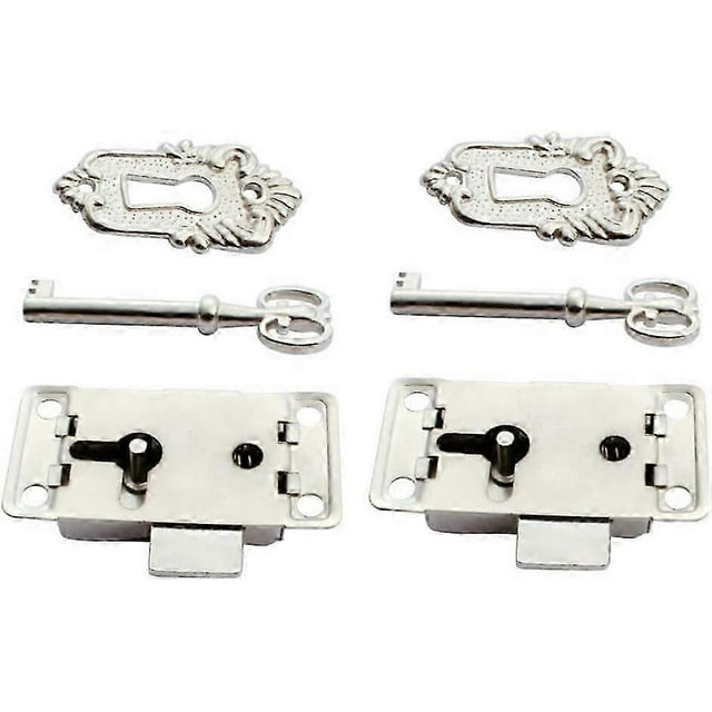 2PCS Cabinet Lock Antique Cabinet Lock Decorative Furniture Lock With Key And Screw (Silver)