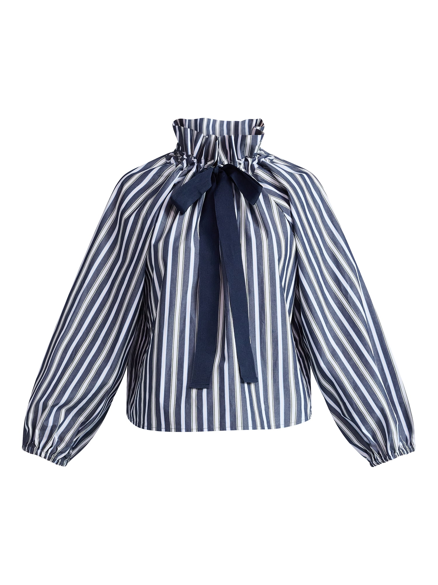 Free Assembly Women's and Women's Plus Size Ruffle Neck Cotton Top with Long Sleeves, XS-4X