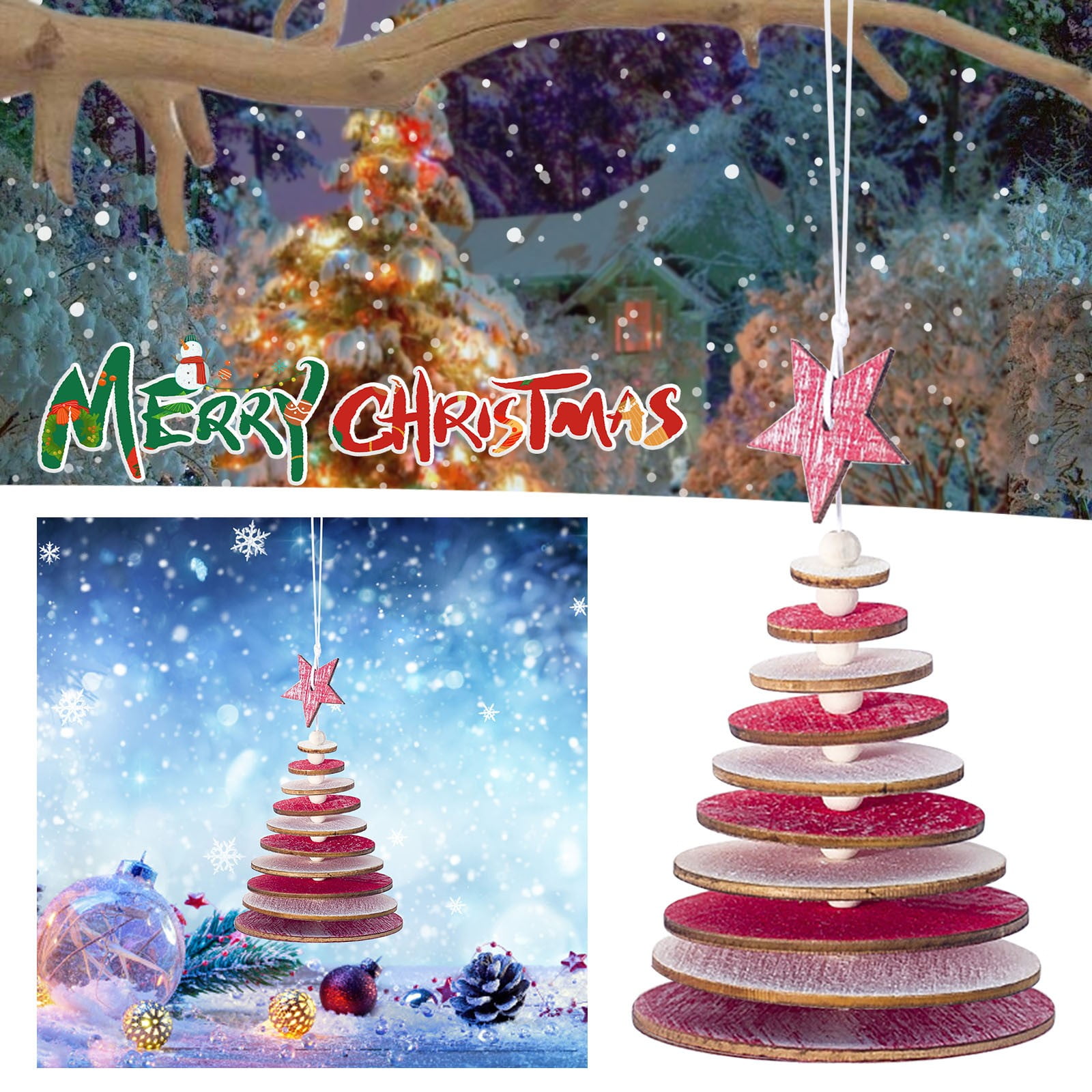 4 Multilayered Round Beaded Christmas Tree Ornaments