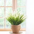 thumbnail image 2 of Xiao Hua 12 paquetes de plantas artificiales de exterior con césped artificial y flores, resistentes a los rayos UV, para decorar jardineras, porches y ventanas (blanco), 2 of 5