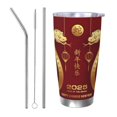 thumbnail image 1 of Año de la serpiente 2025 Feliz Año Nuevo chino 2025 Vaso de acero inoxidable Taza de café de viaje de 20 oz Taza térmica portátil con tapas, 1 of 7