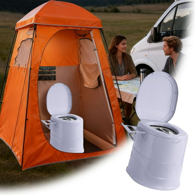 BotaniNest Portable Indoor Outdoor Commode W/Detachable Inner Removable Paper Holder Included Brush & Trash Lightweight Compact For Camping Boat Van Emergency