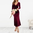 thumbnail image 4 of Vestido de manga larga para mujer Vestido de cóctel fruncido de sirena ajustado Ygjytge Vino rojo T S para Mujer, 4 of 5
