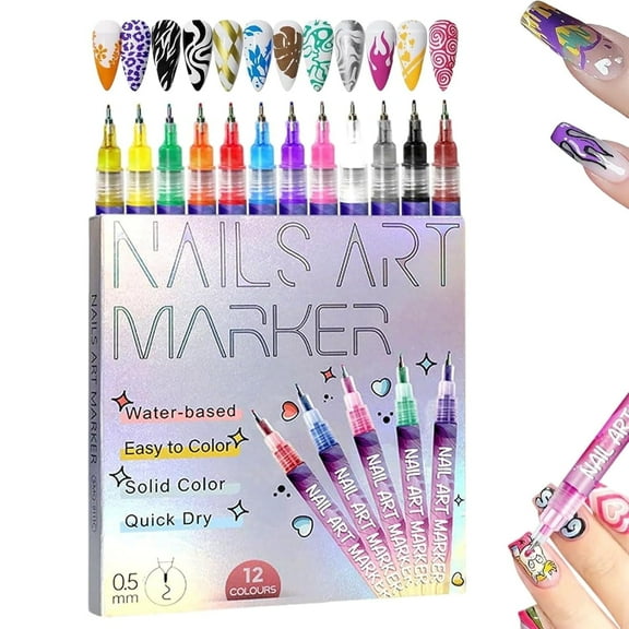 12 Colors Nail Art Pens Set, DIY Quick-Dry Graffiti Dotting Liner Pens, Nail Doodle Markers for Manicure, Fine-Tip Design Tools for Home & Salon