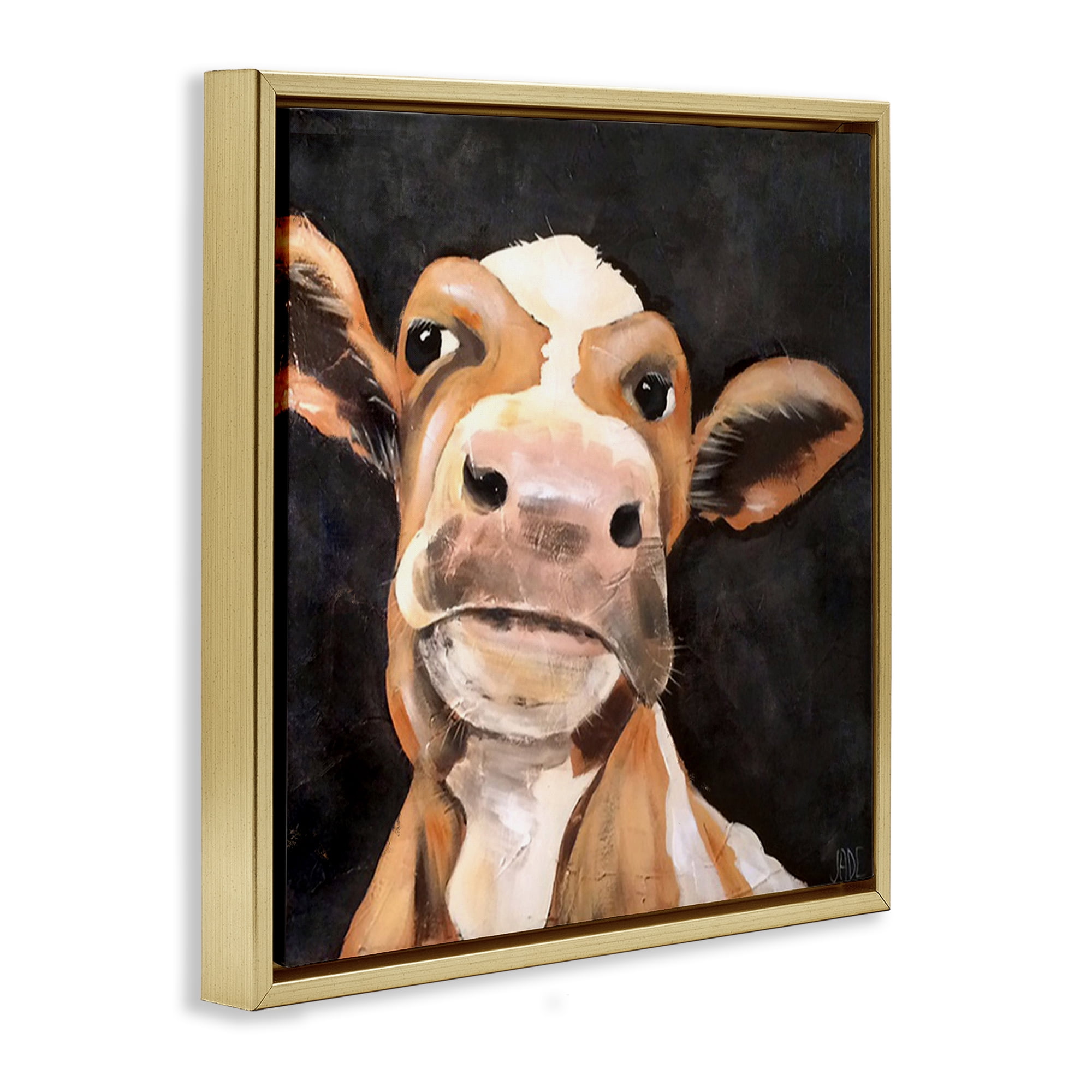 Stupell Industries Country Cow on Black Animals & Insects Painting Gold Floater Framed Canvas Art Print Wall Art, 25 x 25