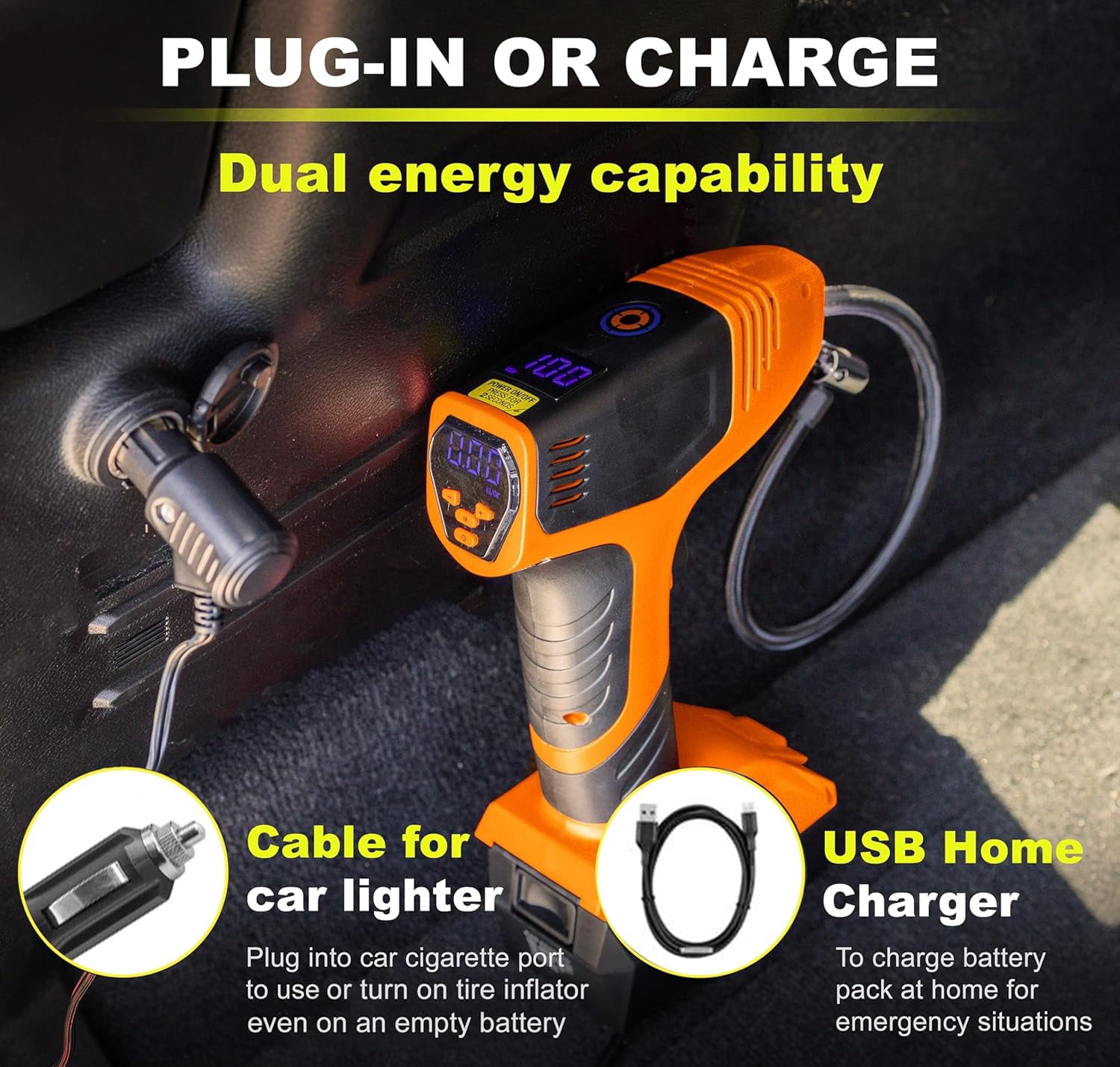 Bullseye 2441 12V Digital Pressure Gauge Tire Inflator, Orange